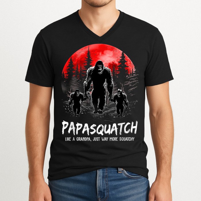 Papasquatch Like A Grandpa Just Way More Squatchy Funny Papa V-Neck T-Shirt