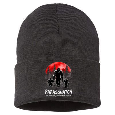 Papasquatch Like A Grandpa Just Way More Squatchy Funny Papa Sustainable Knit Beanie