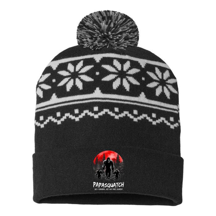 Papasquatch Like A Grandpa Just Way More Squatchy Funny Papa USA-Made Snowflake Beanie