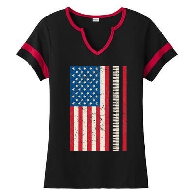 Piano Lover American Flag Patriotic Players Pianist Gift Ladies Halftime Notch Neck Tee