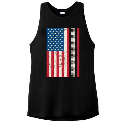 Piano Lover American Flag Patriotic Players Pianist Gift Ladies PosiCharge Tri-Blend Wicking Tank