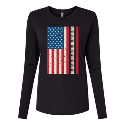 Piano Lover American Flag Patriotic Players Pianist Gift Womens Cotton Relaxed Long Sleeve T-Shirt