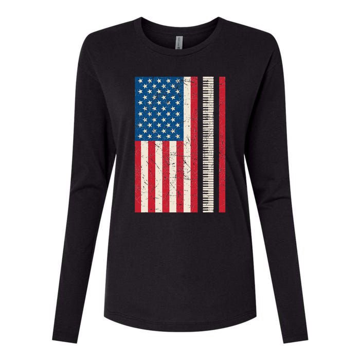 Piano Lover American Flag Patriotic Players Pianist Gift Womens Cotton Relaxed Long Sleeve T-Shirt