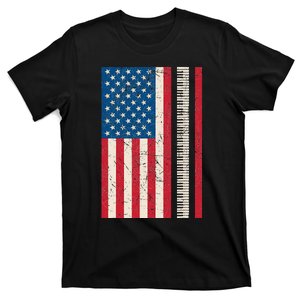 Piano Lover American Flag Patriotic Players Pianist Gift T-Shirt