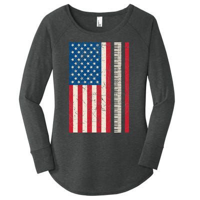 Piano Lover American Flag Patriotic Players Pianist Gift Women's Perfect Tri Tunic Long Sleeve Shirt