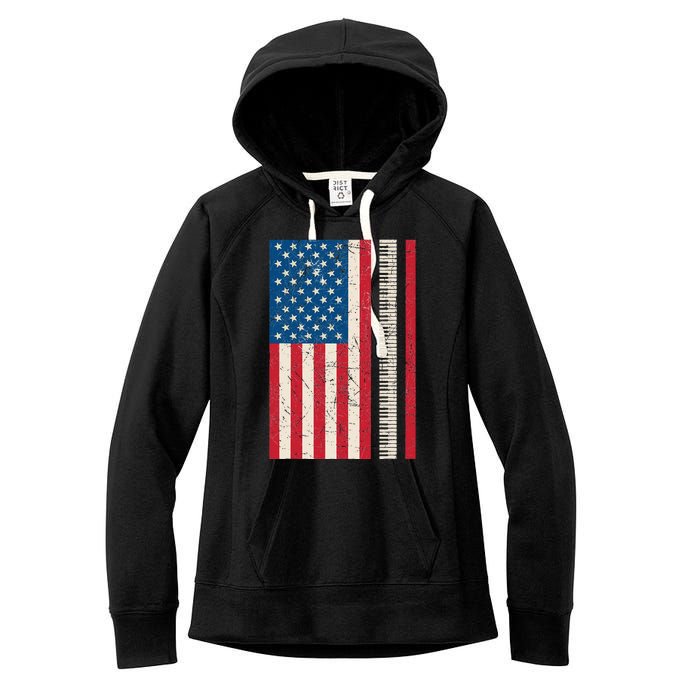 Piano Lover American Flag Patriotic Players Pianist Gift Women's Fleece Hoodie