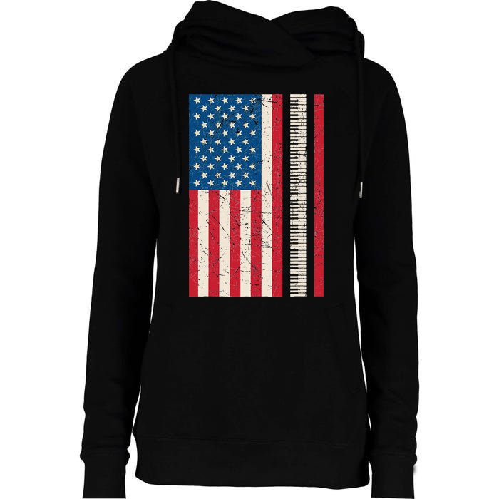 Piano Lover American Flag Patriotic Players Pianist Gift Womens Funnel Neck Pullover Hood