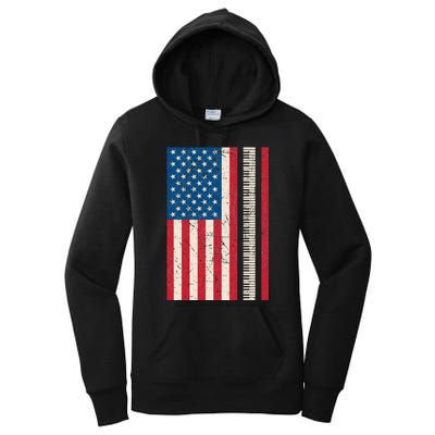 Piano Lover American Flag Patriotic Players Pianist Gift Women's Pullover Hoodie