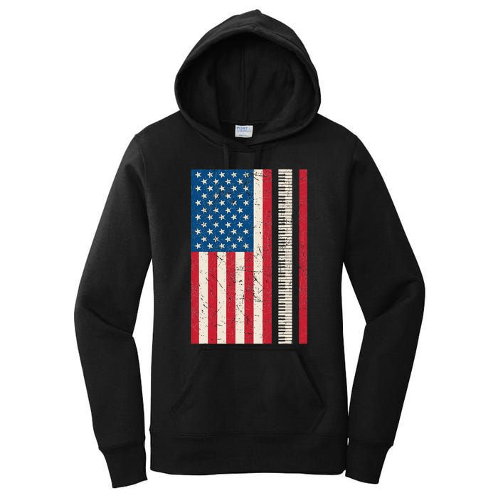 Piano Lover American Flag Patriotic Players Pianist Gift Women's Pullover Hoodie