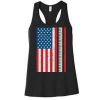 Piano Lover American Flag Patriotic Players Pianist Gift Women's Racerback Tank