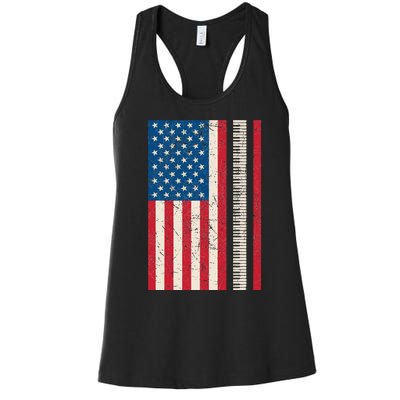 Piano Lover American Flag Patriotic Players Pianist Gift Women's Racerback Tank