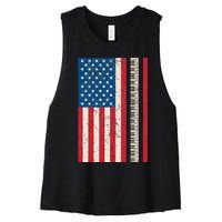 Piano Lover American Flag Patriotic Players Pianist Gift Women's Racerback Cropped Tank