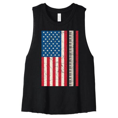 Piano Lover American Flag Patriotic Players Pianist Gift Women's Racerback Cropped Tank