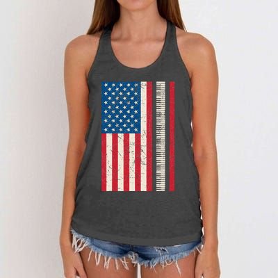 Piano Lover American Flag Patriotic Players Pianist Gift Women's Knotted Racerback Tank