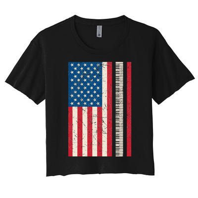 Piano Lover American Flag Patriotic Players Pianist Gift Women's Crop Top Tee