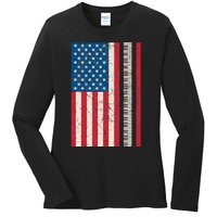 Piano Lover American Flag Patriotic Players Pianist Gift Ladies Long Sleeve Shirt