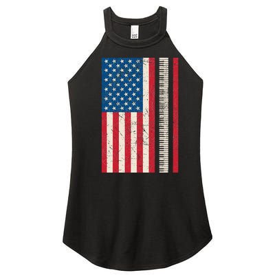 Piano Lover American Flag Patriotic Players Pianist Gift Women's Perfect Tri Rocker Tank