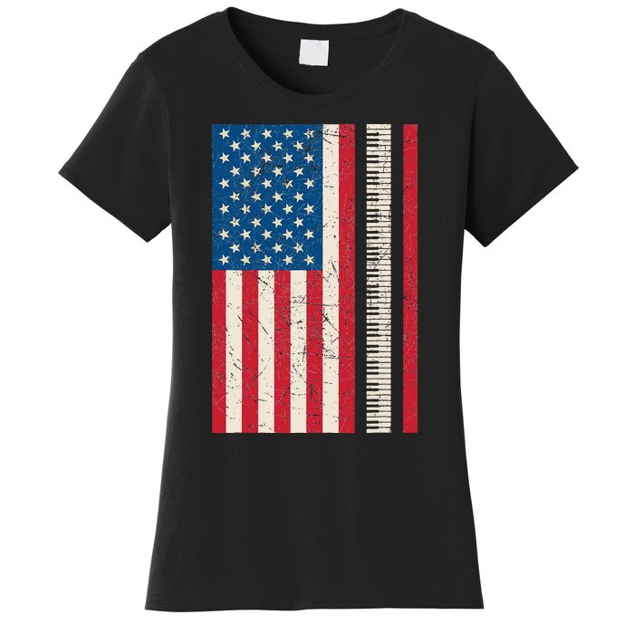 Piano Lover American Flag Patriotic Players Pianist Gift Women's T-Shirt