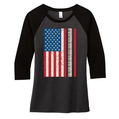 Piano Lover American Flag Patriotic Players Pianist Gift Women's Tri-Blend 3/4-Sleeve Raglan Shirt