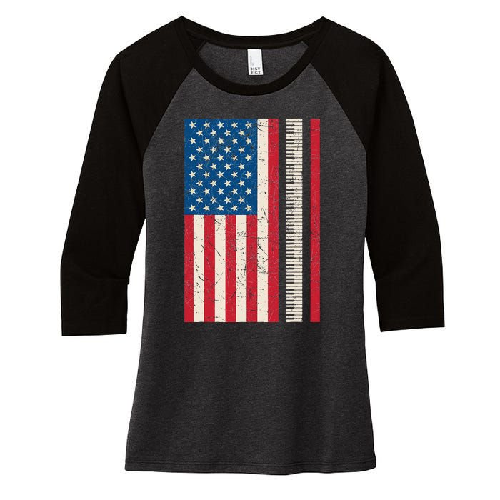 Piano Lover American Flag Patriotic Players Pianist Gift Women's Tri-Blend 3/4-Sleeve Raglan Shirt