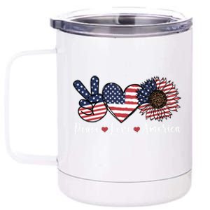 Peace Love America Sunflower Leopard Usa Flag 4th Of July Great Gift 12 oz Stainless Steel Tumbler Cup