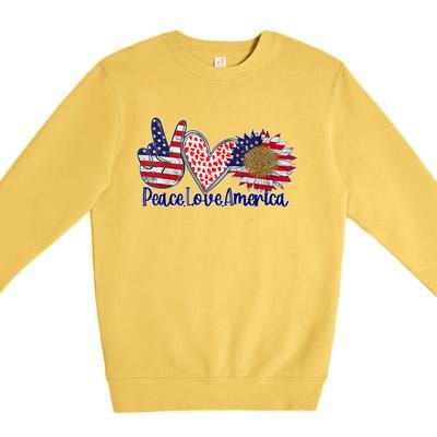 Peace Love America 4th July Patriotic Sunflower Heart Sign Cool Gift Premium Crewneck Sweatshirt