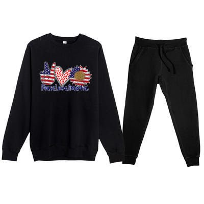 Peace Love America 4th July Patriotic Sunflower Heart Sign Cool Gift Premium Crewneck Sweatsuit Set