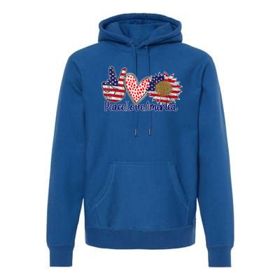 Peace Love America 4th July Patriotic Sunflower Heart Sign Cool Gift Premium Hoodie