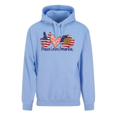 Peace Love America 4th July Patriotic Sunflower Heart Sign Cool Gift Unisex Surf Hoodie