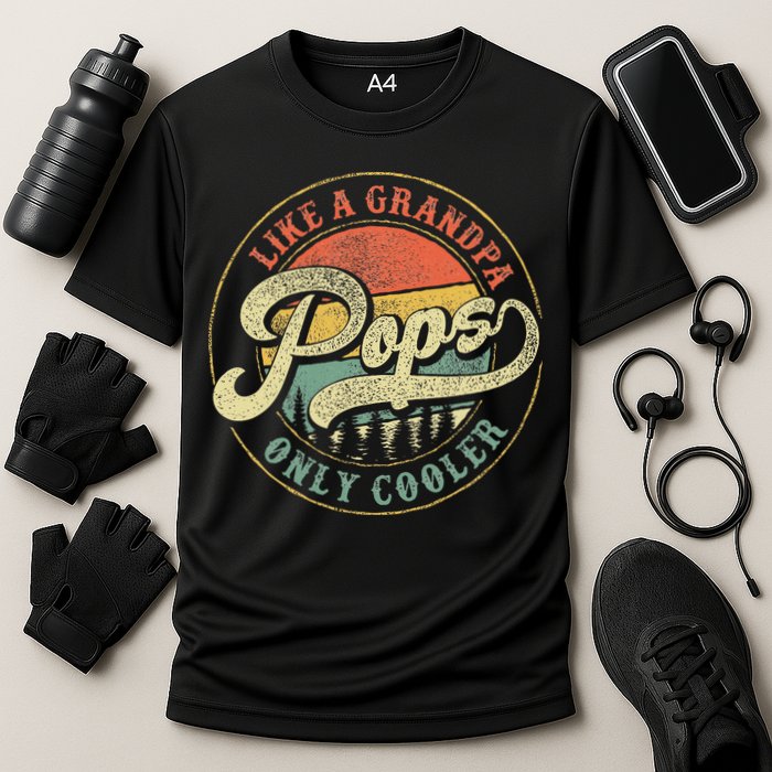 Pops Like A Grandpa Only Cooler Retro Gift Pops Dad Grandpa Cooling Performance Crew T-Shirt