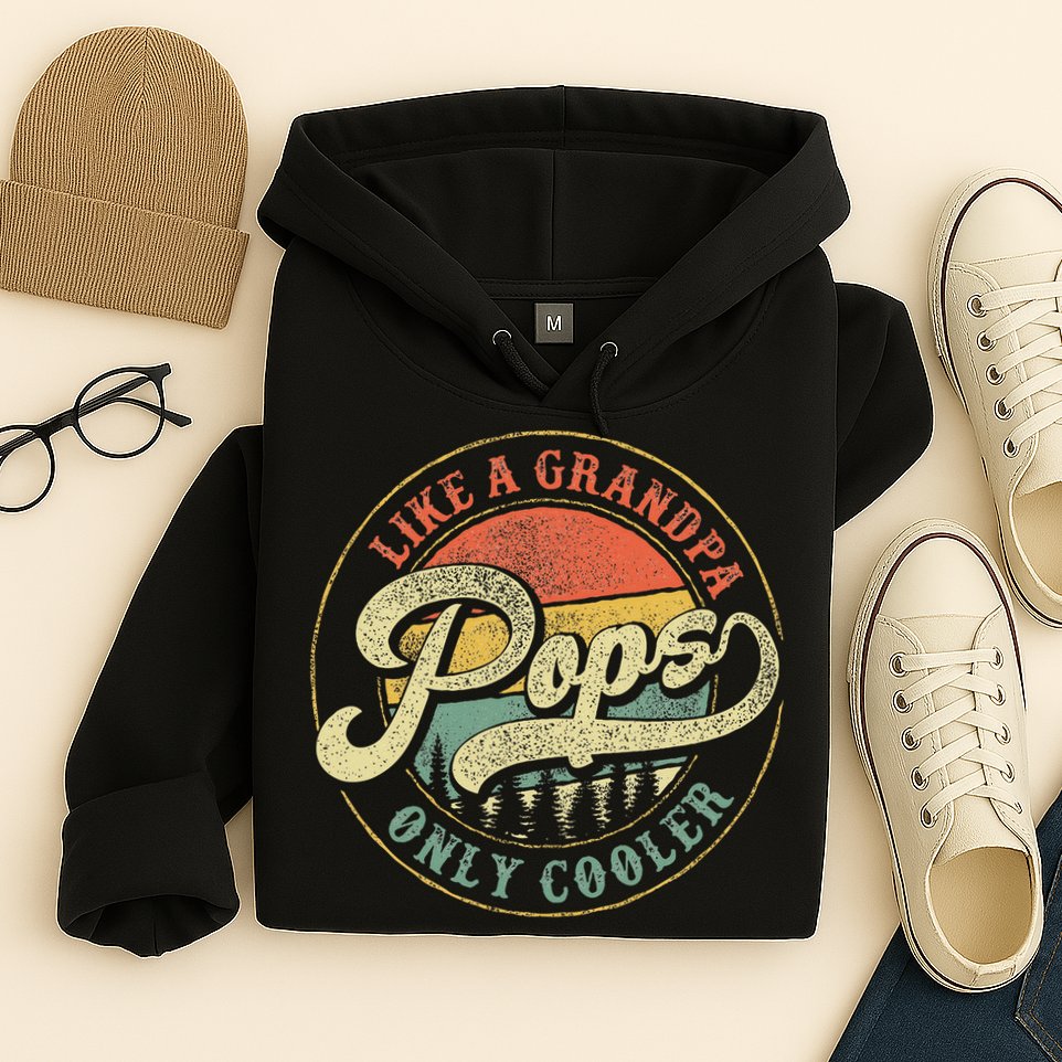 Pops Like A Grandpa Only Cooler Retro Gift Pops Dad Grandpa Hoodie