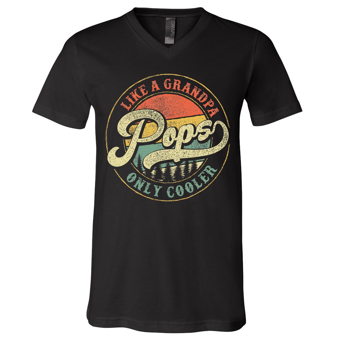 Pops Like A Grandpa Only Cooler Retro Gift Pops Dad Grandpa V-Neck T-Shirt