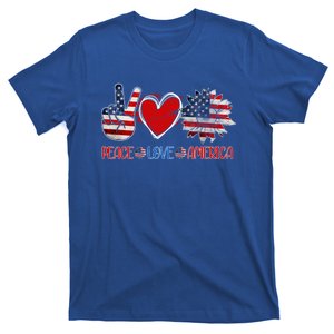 Peace Love America 4th July Patriotic Sunflower Heart Sign Gift T-Shirt