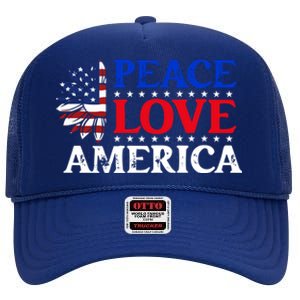 Peace Love America Sunflower 4th Of July American Flag Gift Meaningful Gift High Crown Mesh Back Trucker Hat