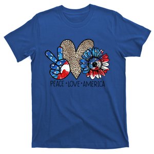 Peace Love America Sunflower Usa Flag 4th Of July Patriotic Great Gift T-Shirt