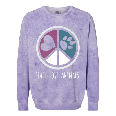 Peace Love Animals Gift Animal Lover Kindness Paw Tee Colorblast Crewneck Sweatshirt