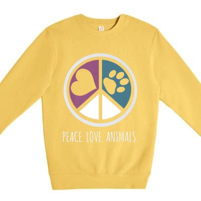 Peace Love Animals Gift Animal Lover Kindness Paw Tee Premium Crewneck Sweatshirt