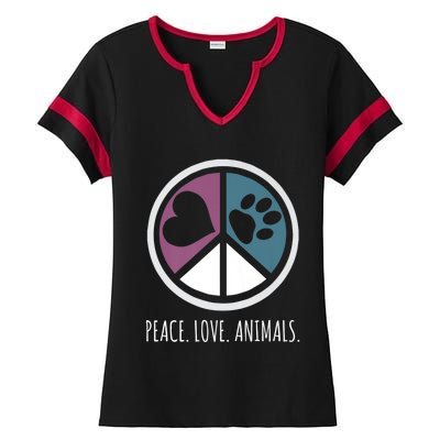 Peace Love Animals Gift Animal Lover Kindness Paw Tee Ladies Halftime Notch Neck Tee