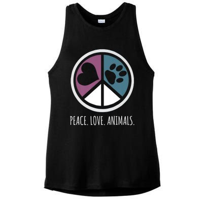 Peace Love Animals Gift Animal Lover Kindness Paw Tee Ladies PosiCharge Tri-Blend Wicking Tank