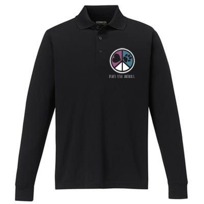 Peace Love Animals Gift Animal Lover Kindness Paw Tee Performance Long Sleeve Polo