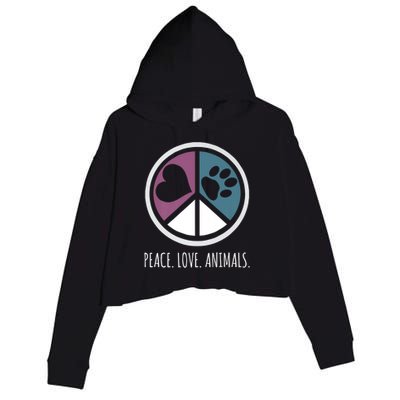 Peace Love Animals Gift Animal Lover Kindness Paw Tee Crop Fleece Hoodie