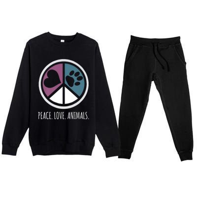 Peace Love Animals Gift Animal Lover Kindness Paw Tee Premium Crewneck Sweatsuit Set