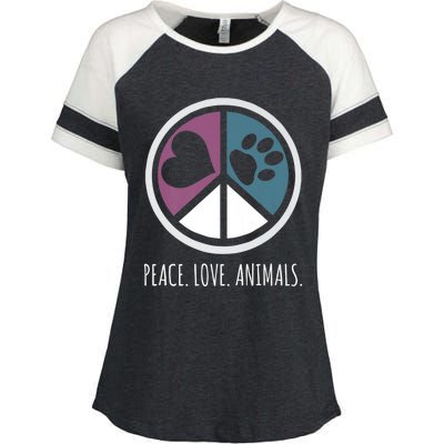 Peace Love Animals Gift Animal Lover Kindness Paw Tee Enza Ladies Jersey Colorblock Tee