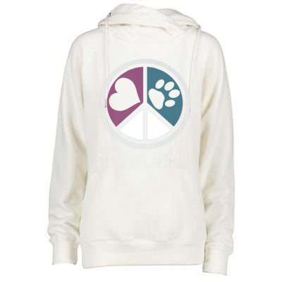 Peace Love Animals Gift Animal Lover Kindness Paw Tee Womens Funnel Neck Pullover Hood