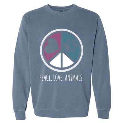 Peace Love Animals Gift Animal Lover Kindness Paw Tee Garment-Dyed Sweatshirt