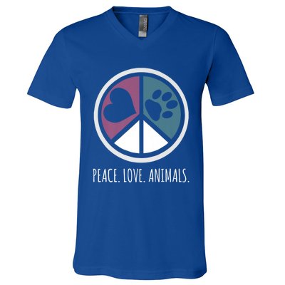 Peace Love Animals Gift Animal Lover Kindness Paw Tee V-Neck T-Shirt