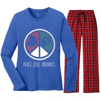 Peace Love Animals Gift Animal Lover Kindness Paw Tee Women's Long Sleeve Flannel Pajama Set 