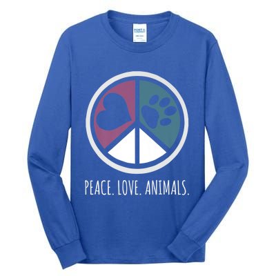 Peace Love Animals Gift Animal Lover Kindness Paw Tee Tall Long Sleeve T-Shirt