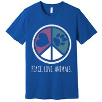 Peace Love Animals Gift Animal Lover Kindness Paw Tee Premium T-Shirt