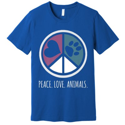 Peace Love Animals Gift Animal Lover Kindness Paw Tee Premium T-Shirt